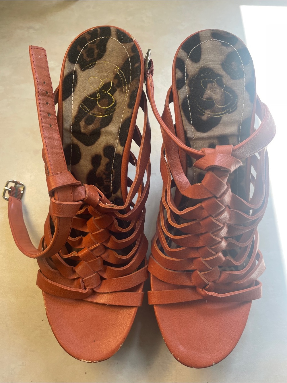 Braided Strappy Heeled Sandals - Rust Brown Size 5